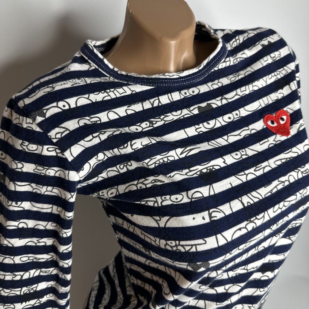 Commes des Garcons Play x Matt Groening Navy Blue Striped Long Sleeve Size Small - Picture 3 of 13